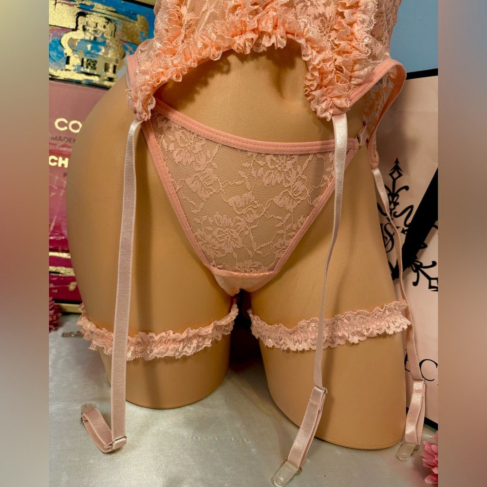 Elegant Lace Corset 4 pcs Set in Peach ๐๐๐ - Picture 3 of 7